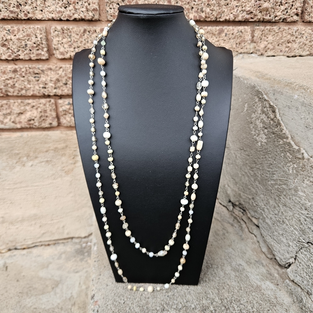 American Eagle Cream Beige Beaded Necklace Long Layering Neutral Women's Jewelry